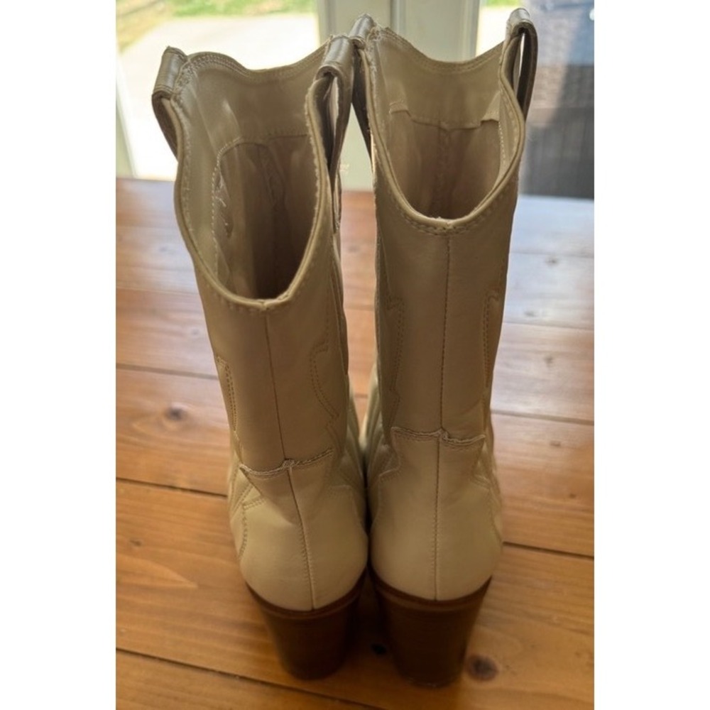 MIA Womens Off White Western Cowgirl Boots Block Heel Mid Calf Pointed Toe Ivory - Picture 4 of 10